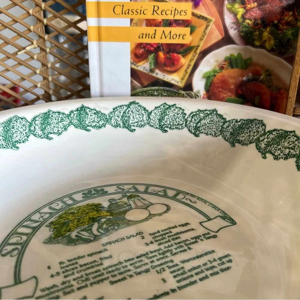Vintage Garden Classics Ceramic Spinach Salad Bowl with Recipe